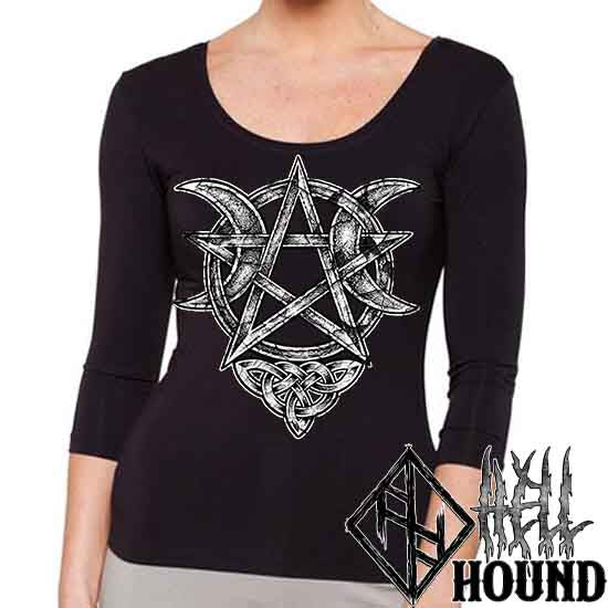 Crescent Moon Pentagram - Hellhound Women's 3/4 Sleeve