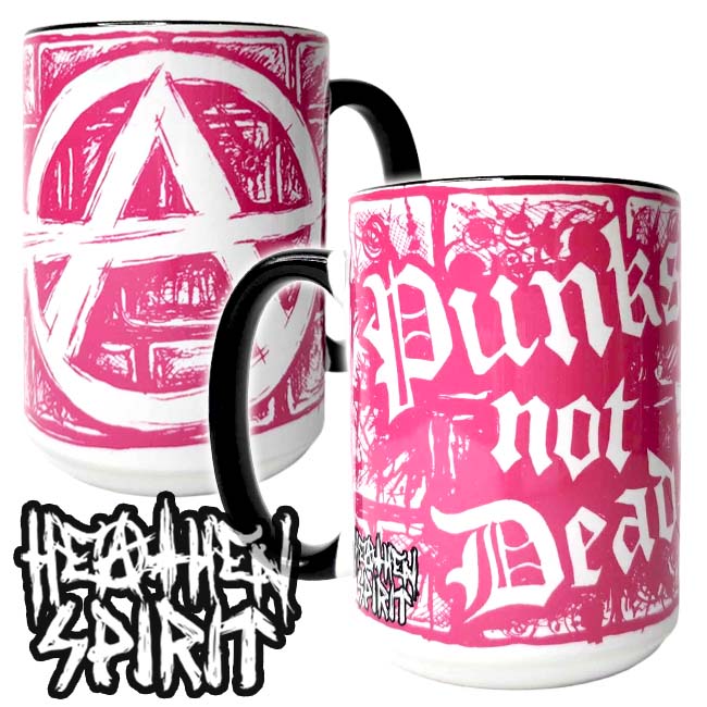 Punks Not Dead Pink Black Handle Heathen Spirit Large Mug