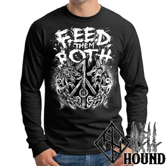 Viking Wolves Feed Them Both - Hellhound Men's Long Sleeve T-Shirt